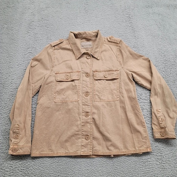 Lucky Brand Shirt Womens Medium Tan Western Cowboy Long‎ Sleeve Pockets Casual - Picture 1 of 8